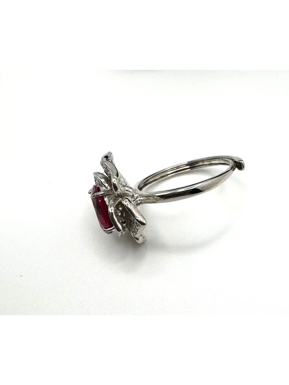 Platinum Plated Adjustable 2 ct Moissanite Pink Flower Ring Vintage Inspired